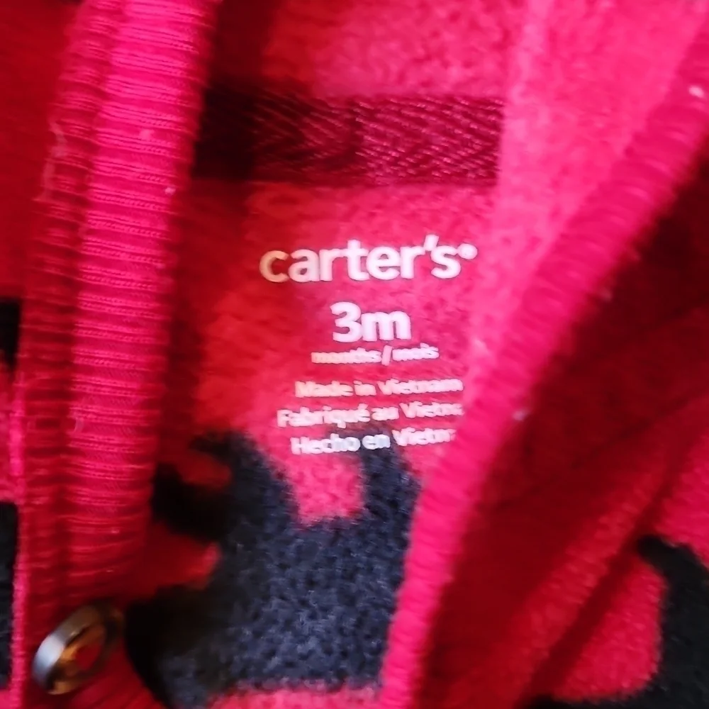 Carter's 3m Red & Black Polar Bear Fleece Sleeper With Ears